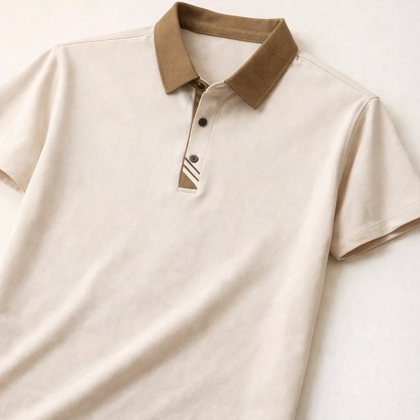 Ravicos Premium Cream Polo T-Shirt with Brown Contrast Collar | Men's Cotton Regular Fit Half Sleeve Polo