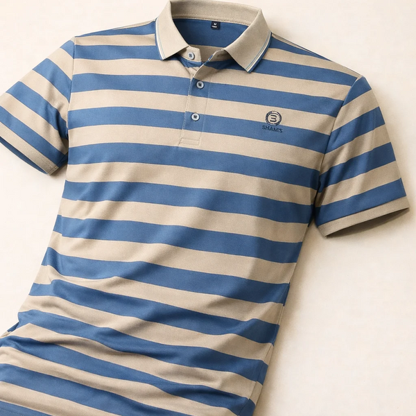 Ravicos Premium Blue & White Striped Polo T-Shirt | Men's Cotton Regular Fit Half Sleeve Polo