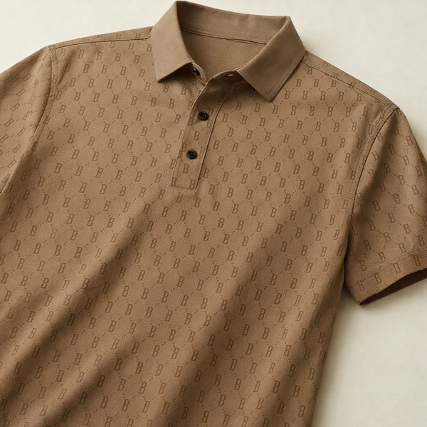 Ravicos Premium Brown Monogram Polo T-Shirt | Men's Cotton Regular Fit Half Sleeve Polo